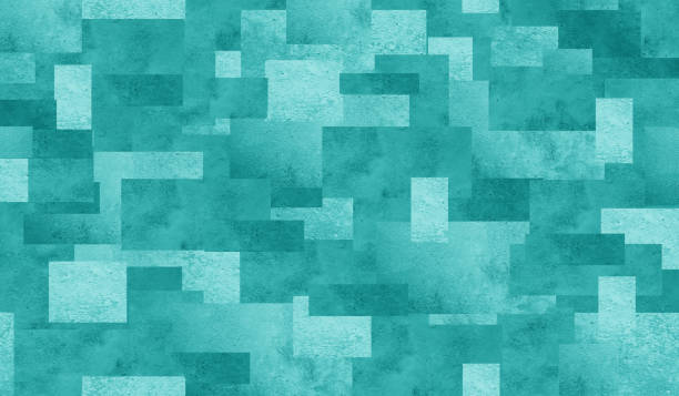 Blue green geometric abstract pattern. Random light and dark teal color squares and rectangles. Background with space for design.