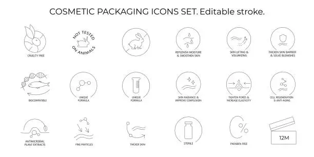 Vector illustration of Cosmetic packaging icons set.
