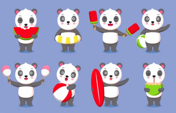 Vector illustration of Activity of Panda on summer day Vector illustration