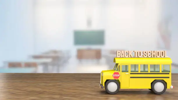 schoolbus on wood table for back to school concept 3d rendering