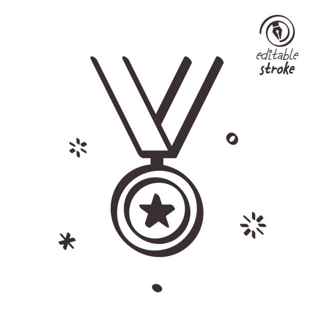 Playful Line Illustration for Sports Tournament Sports tournament concept can fit various design projects. Modern and playful line vector illustration featuring the object drawn in outline style. It's also easy to change the stroke width and edit the color. medallist stock illustrations