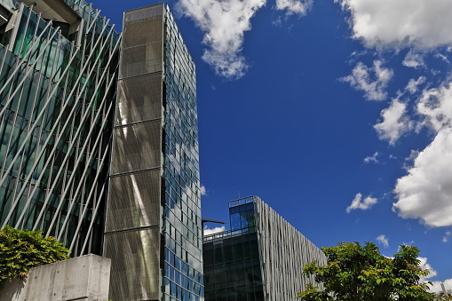 Modern buildings of a public teaching facility made of steel, glass and concrete placed at Gardens Point area on the left-north bank of the river. Brisbane-Queensland-Australia.
