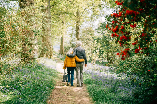 Senior couple walking together in nature