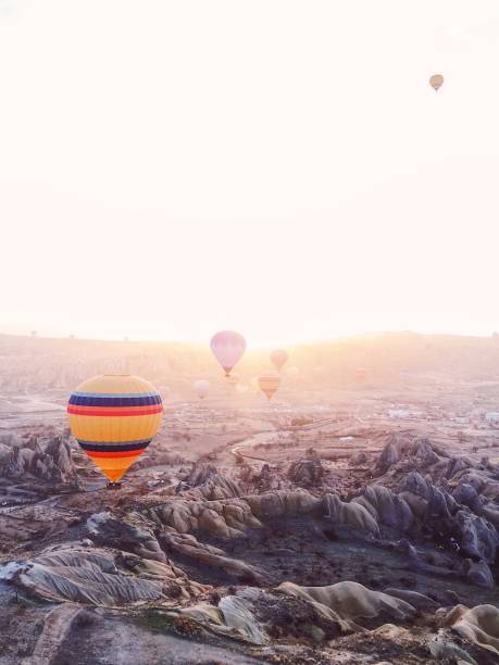 Hot Air Balloon Ride over Cappadocia, Turkey Processed with VSCO with u5 preset cappadocia winter photos stock pictures, royalty-free photos & images