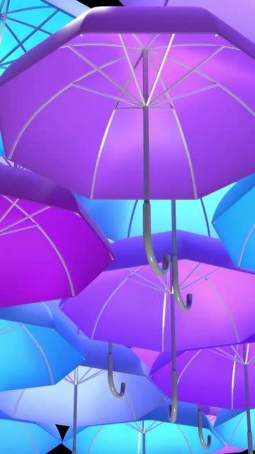 Vertical 3D Abstract Background Design of Colorful Umbrellas Hanged On Top in 4K Resolution