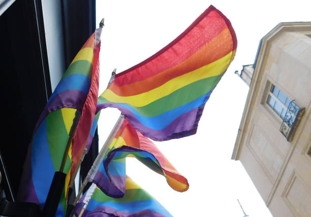 istock Pride rainbow lgbt gay flag being waved on sky background 1407302339