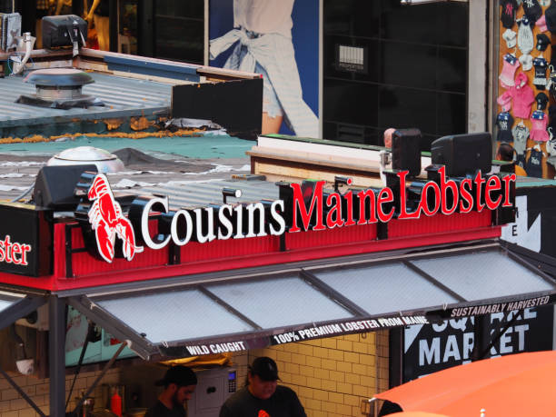 Food truck on Times Square, New York. New York, USA - June 23, 2019: Image of a Cousins Main Lobster food truck on Times Square. slot site stock pictures, royalty-free photos & images