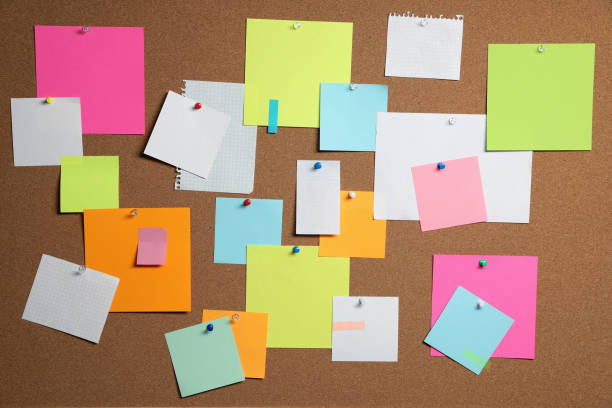 istock Many colorful notes pinned to cork board, closeup 1407316436