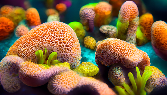 3D corals in the underwater world close-up