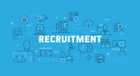 Recruitment Related Modern Line Banner with Icons