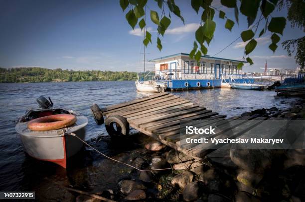 Embankment And Pier On The Volga Ples Ivanovo Region Stock Photo - Download Image Now