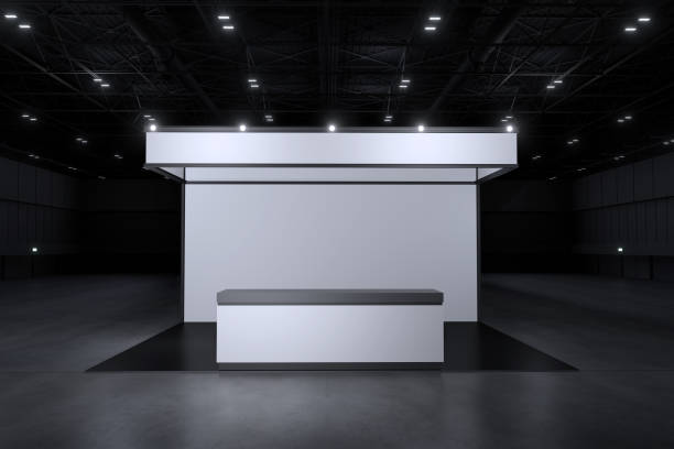istock Exhibition stand for mockup and Corporate identity,Display design.Empty booth Design.Retail booth elements in Exhibition hall.booth Design trade show.Blank Booth system of Graphic Resources.3d Background for online Event,conference,live.3d render. 1407324335