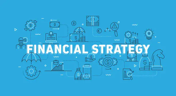 Vector illustration of Financial Strategy Related Modern Line Banner with Icons