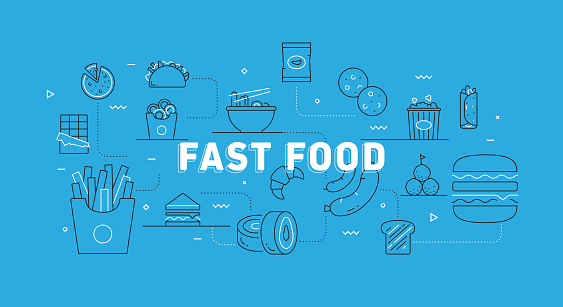 Fast Food Related Modern Line Banner with Icons