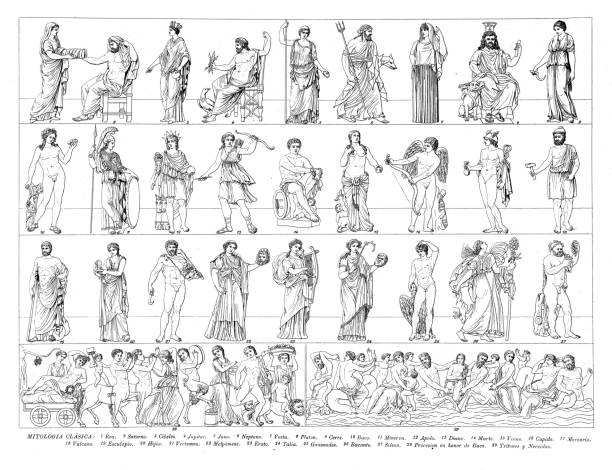 ilustraciones, imágenes clip art, dibujos animados e iconos de stock de colección de grabados antiguos, civilización: mitología griega - mitologia griega