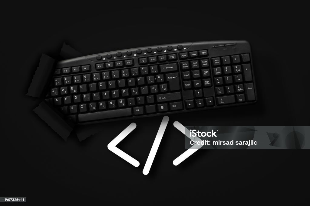 Pc Keyboard With Stop Programming Language Code Symbol Stock Photo ...