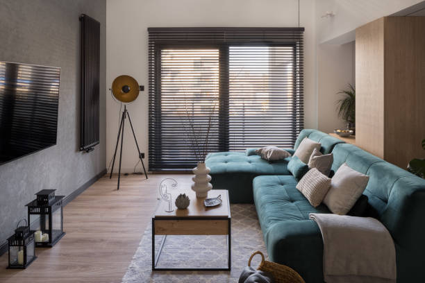 istock Eclectic style living room with big window 1407326951