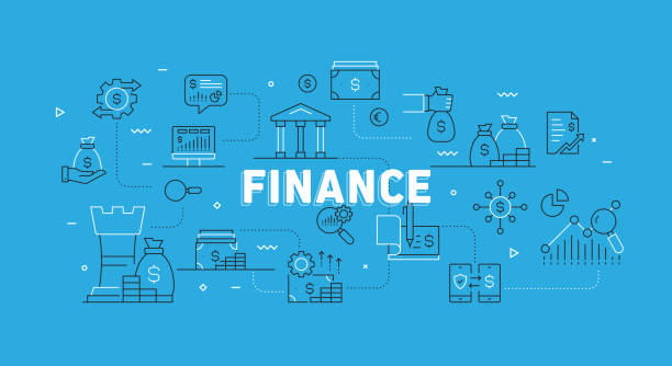 ilustrações de stock, clip art, desenhos animados e ícones de finance related modern line banner with icons - currency exchange tax finance trading