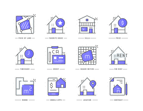 Real estate flat line colored icons