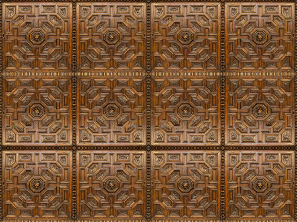 istock Vintage carved brown wood background 1407329337