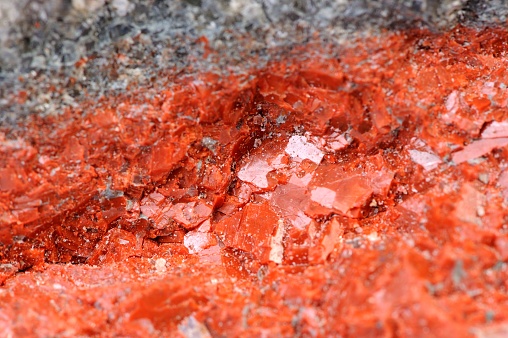 Layered red muriate saline deposits macro as background