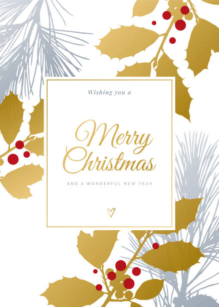 에버그린 실루엣이 있는 크리스마스 홀리데이 카드. - silhouette snowflake backgrounds holiday stock illustrations