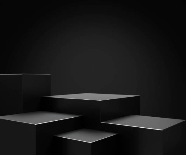 istock Elegant black cube stand for product placement mockup. 1407335532