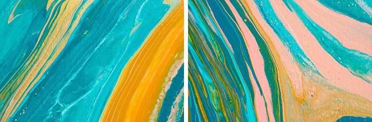 Beautiful fluid art natural luxury painting. Marbleized effect. Ancient oriental drawing technique. White, pink, blue, green, yellow, mustard and turquoise colors. Abstract decorative marble texture.