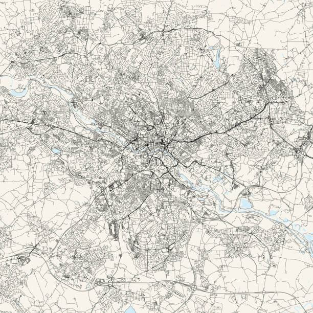 Leeds, UK Vector Map Topographic / Road map of Leeds, United Kingdom. Map data is open data via openstreetmap contributors. All maps are layered and easy to edit. Roads are editable stroke. cartographer stock illustrations