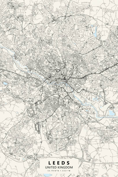 Leeds, UK Vector Map Poster Style Topographic / Road map of Leeds, United Kingdom. Map data is open data via openstreetmap contributors. All maps are layered and easy to edit. Roads are editable stroke. temple newsam stock illustrations