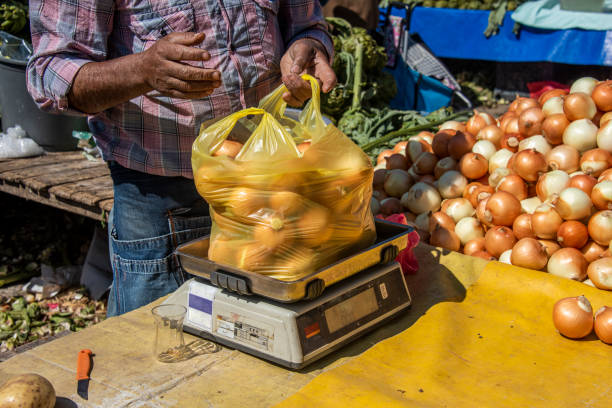 A weighed bag of onions A weighed bag of onions tivoli bazaar stock pictures, royalty-free photos & images