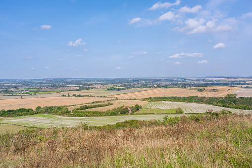 Beautiful weather around the Chiltern Hills, clear skies above the fields.