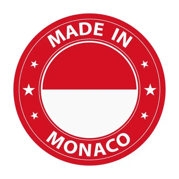 Vector illustration of Made in Monaco badge vector. Sticker with stars and national flag. Sign isolated on white background.
