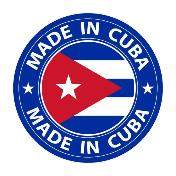 Vector illustration of Made in Cuba badge vector. Sticker with stars and national flag. Sign isolated on white background.