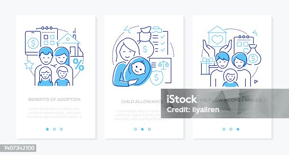 istock Family and finance - line design style banners set 1407342100