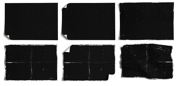 Collection of black paper,crumpled paper,unfolded piece paper on white background