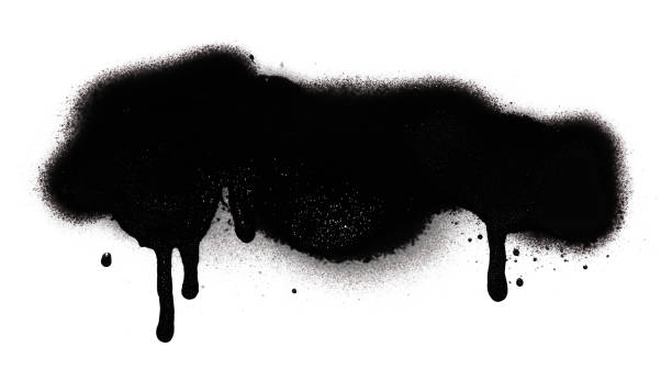 istock Black color spray paint or graffiti design element on the white wall background. 1407344532