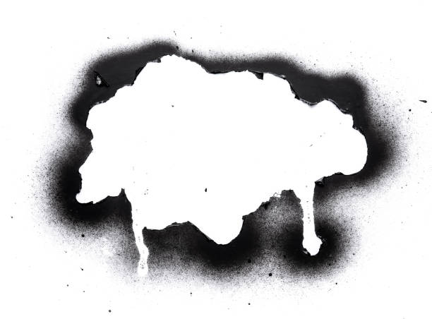 istock Black color spray paint or graffiti design element on the white wall background. 1407344714