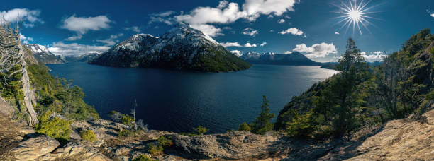 istock Landscape with snow capped mountains and lakes 1407346364