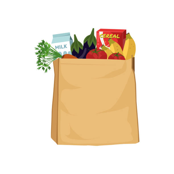 Paper Bag With Grocery Icon Vector Design. Paper Bag With Grocery Icon Vector Design EPS10 File. blank cereal box clip art stock illustrations