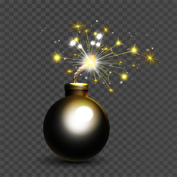 ilustrações de stock, clip art, desenhos animados e ícones de sparkling fire bomb in cartoon style on isolated background. - backgrounds dark sunbeam saturated color