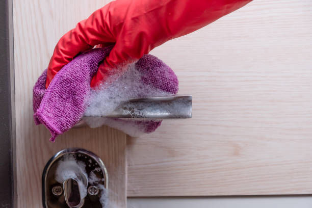 istock A hand in a red glove washes the door. 1407353890
