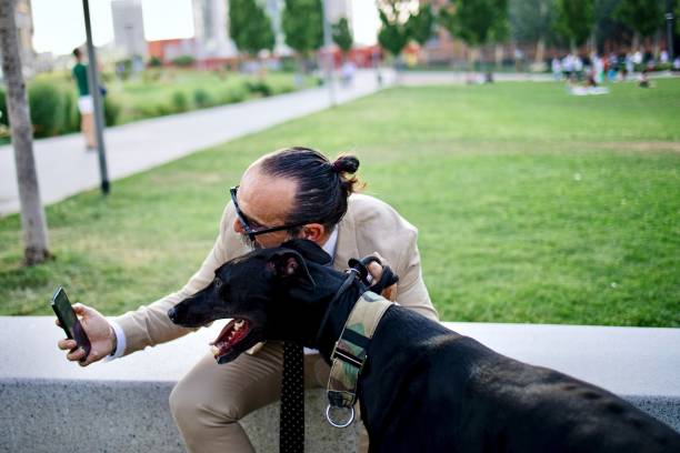 istock Mature man taking a selfie with his dog 1407358393