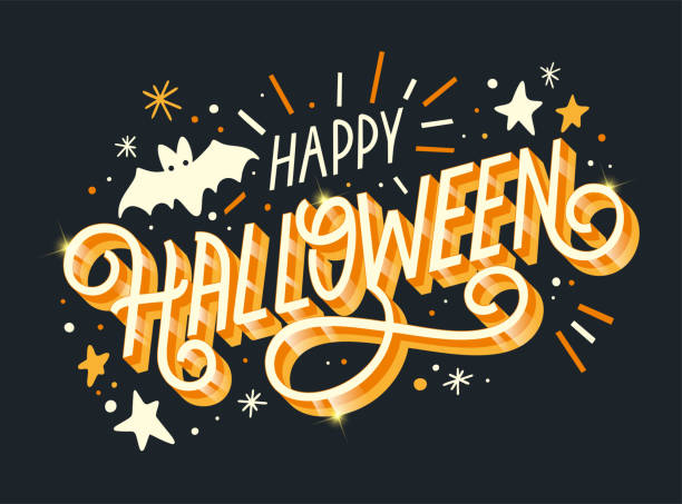 illustrazioni stock, clip art, cartoni animati e icone di tendenza di buon lettering vettoriale di halloween. lettering natalizio per banner. buon poster di halloween, biglietto di auguri, invito alla festa. illustrazione vettoriale. - halloween