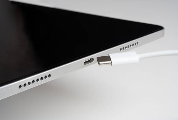 still life. Studio shot of a digital tablet with a usb-c cable