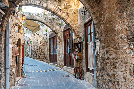 A view from the narrow streets of the famous old town of the Greek island of Rhodes.