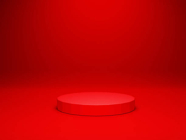 istock Red product presentation platform, podium stage on the red background 1407360335
