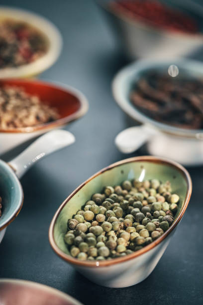 istock Green, White, Black and Mixed Peppercorns on a Spoon 1407365064