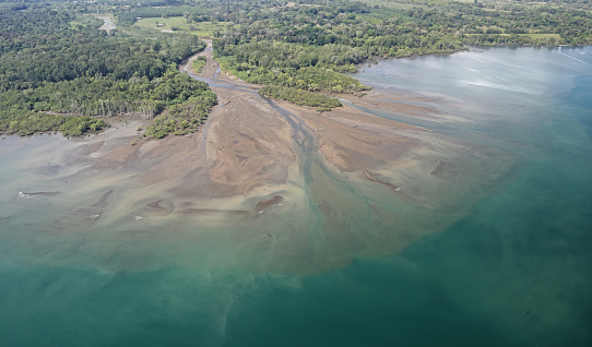 aerial photo of river mouth