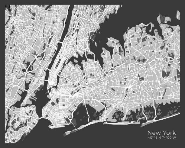 istock New York Map - abstract monochrome design for interior posters, wallpaper, wall art, or other printing products. Vector illustration 1407370056